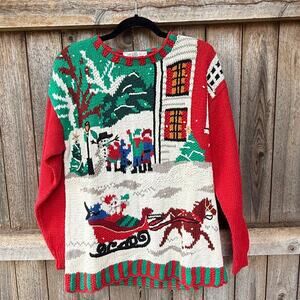 Vintage ORVIS ramie/cotton SWEATER Santa Snowman pullover Size Small